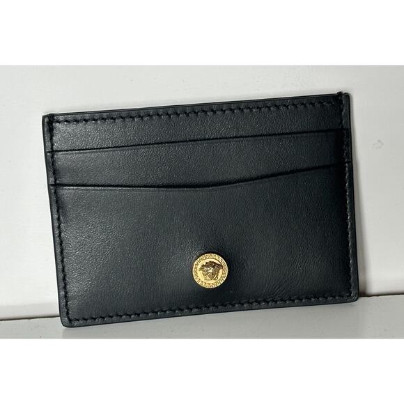 Versace Medusa Head Black Calf Leather Card Case Wallet 1013363 Italy NWOT - Picture 1 of 5